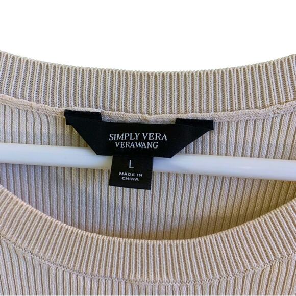 Simply Vera Wang Cream Ribbed Sleeveless Crewneck Sweater Top Large Ivory Beige - Picture 3 of 10